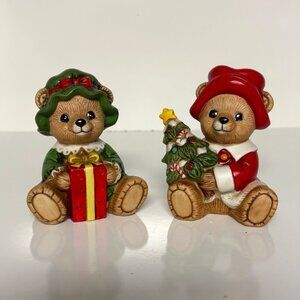 Homco Christmas Bear Figurines 5175 Set Of 2 Vintage Holiday Gift Tree 3.5 in